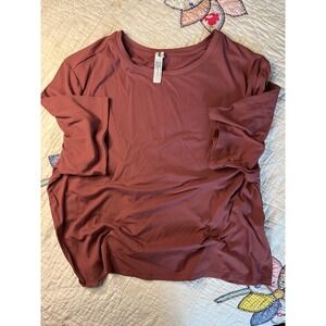 Avia Womens XXXL 22 Ribbed Short Sleeve Activewear Top Mauve Pink Crew Neck